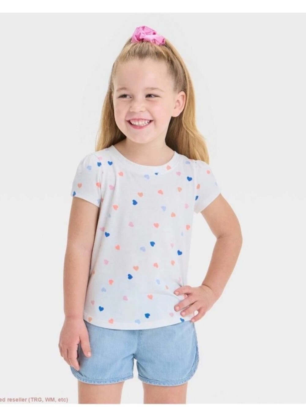 New Cat & Jack White Short Sleeve Tee with Pink & Blue Hearts